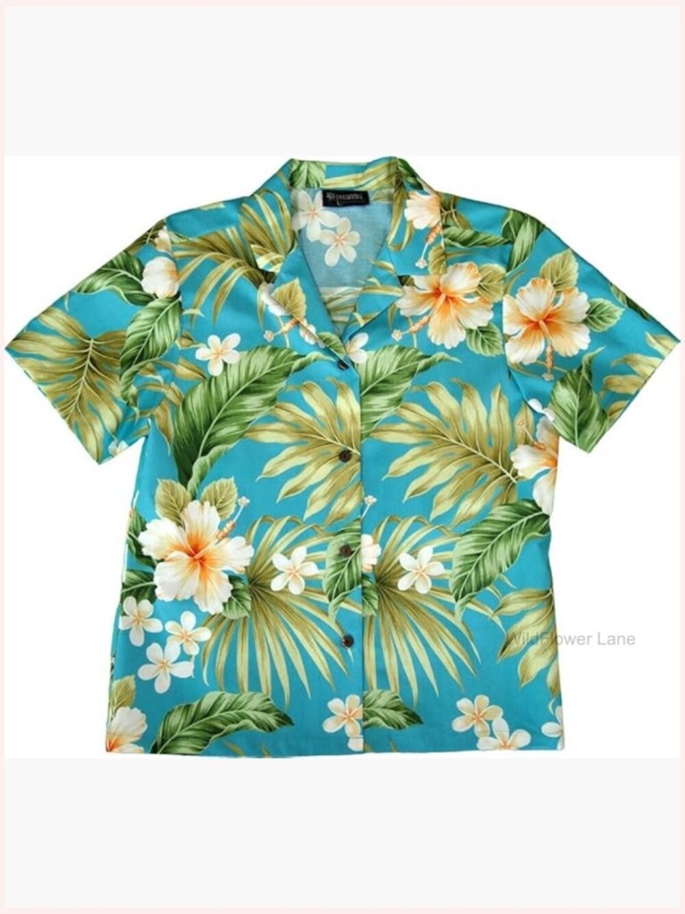 Women's Hawaiian Camp Shirt - Blue Cotton Button Down